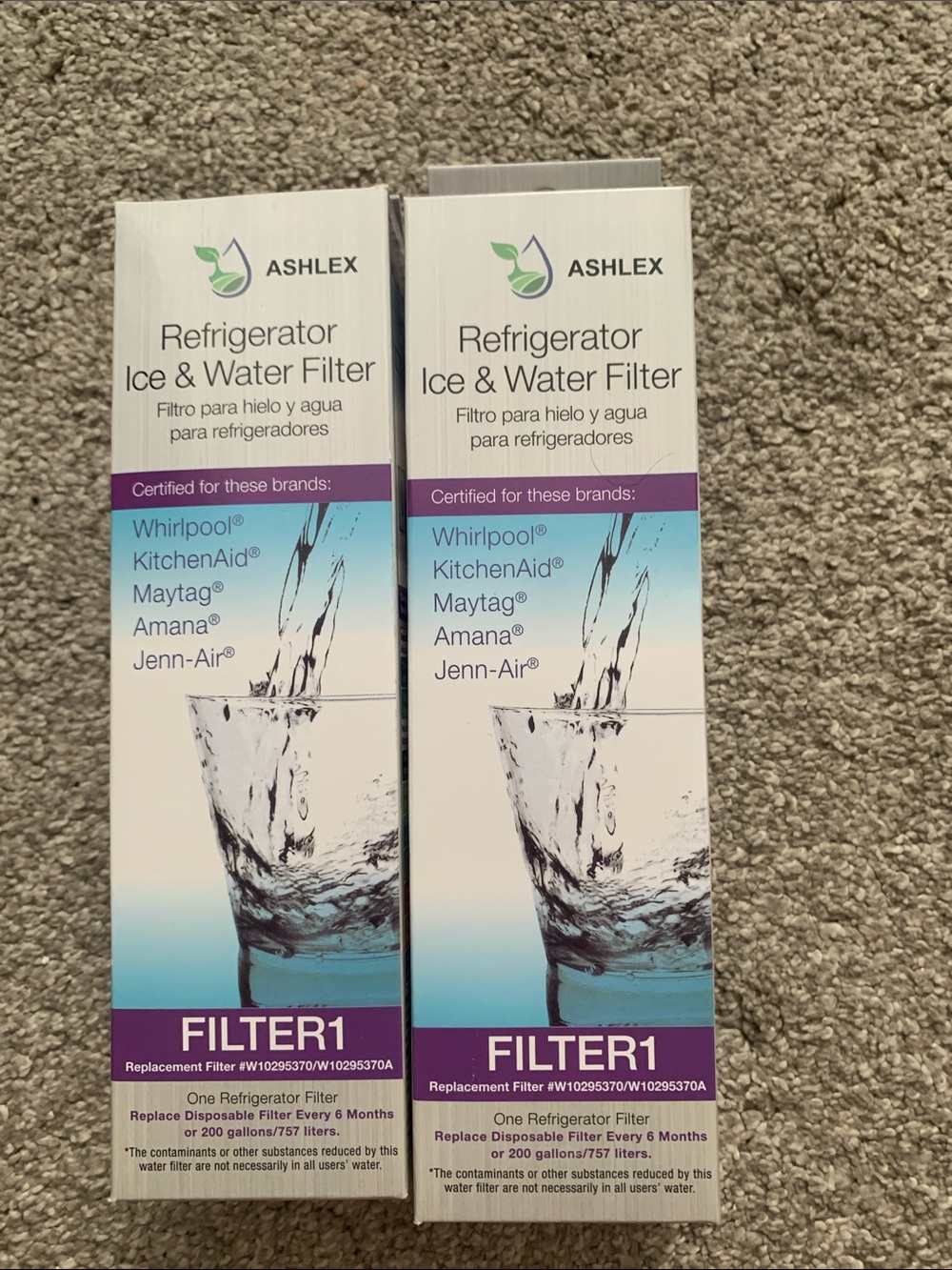 Ashlex FILTER1 Refrigerator Ice & Water Filter - White & Teal 2 pack new in box